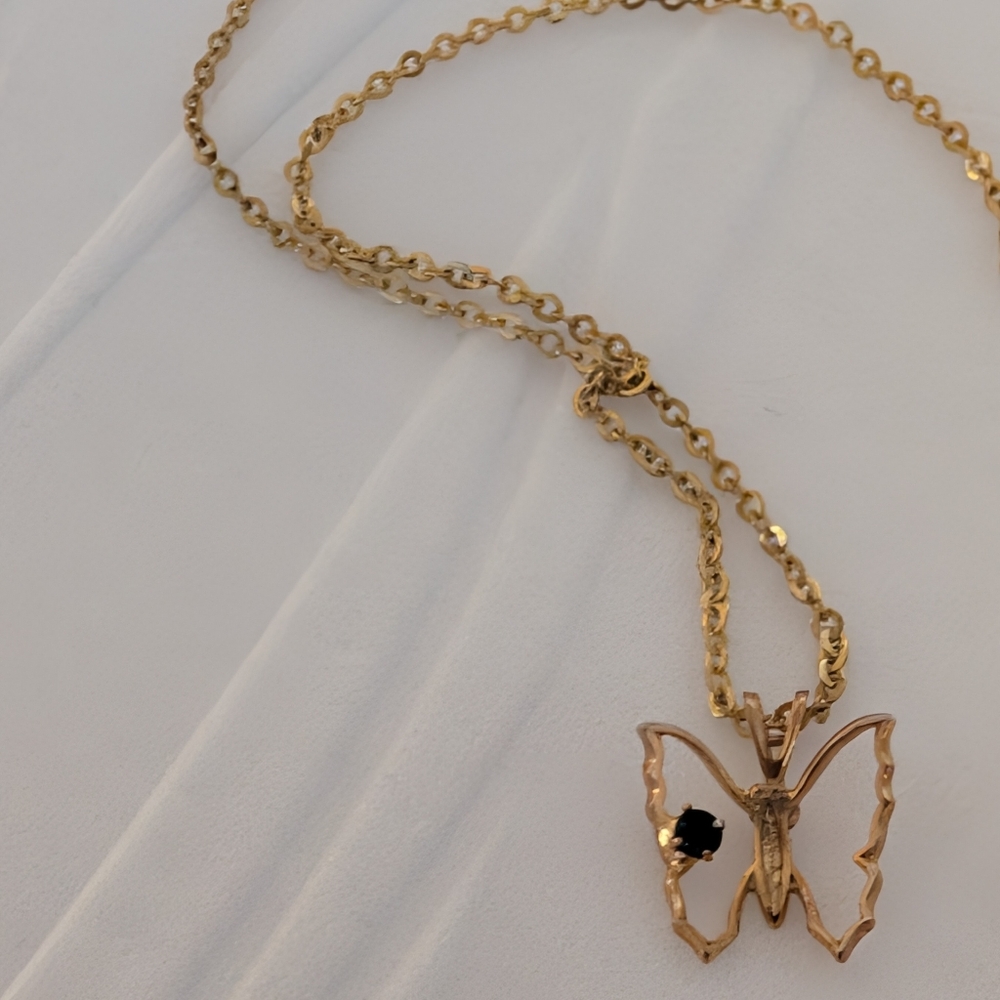 Vintage Gold Butterfly Pendant Charm W/ Gold Chain